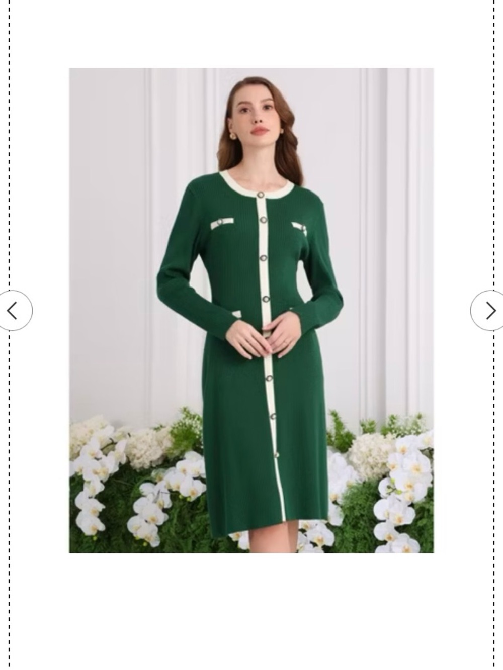 New Women Small Knit Long Sleeve Contrast Color Midi Sweater Dress Green